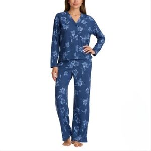 Splendid 2 Piece Pajama Set Blue Floral Top And Pant Size XL Waffle Knit NWOT